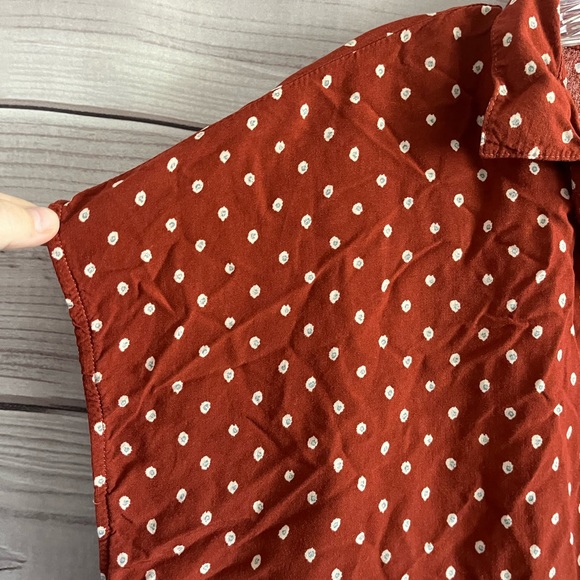 Bailey & Chloe Orange Red Polka Dot Short Sleeve Button Front Blouse Size XL - Picture 3 of 9